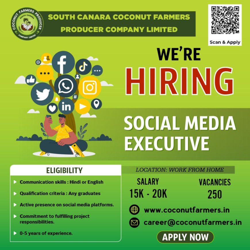 ದಕ್ಷಿಣ ಕನ್ನಡ ಜಿಲ್ಲೆ ತೆಂಗು ರೈತ ಉತ್ಪಾದಕರ ಸಂಸ್ಥೆಯಿಂದ 250 ಹುದ್ದೆಗಳ ನೇಮಕಾತಿಗೆ ಆರ್ಜಿ ಆಹ್ವಾನ.